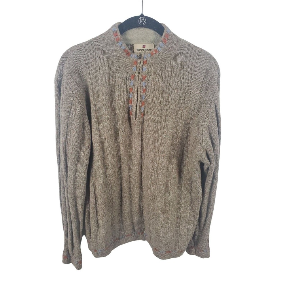 Woolrich Pullover Sweater Large Womens Brown Quarter Zip Long Sleeve Top